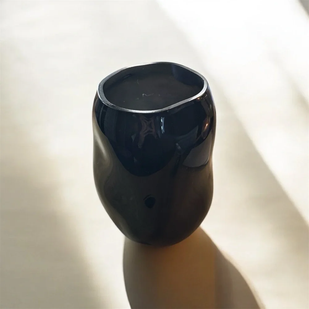 Translucent Black Asymmetrical Vase 5” tall